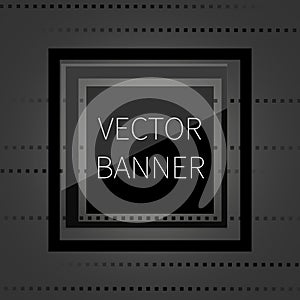 Black glossy banner on dark background, with glass elements