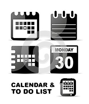 Black glossy calendar icon set