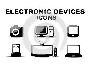 Black glossy electronic devices icon set