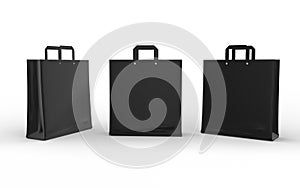 Black glossy paper bag isolated on white with clipping path