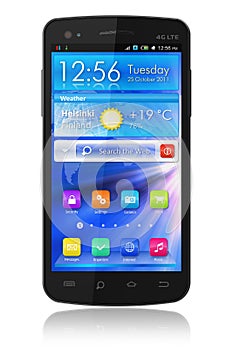 Black glossy touchscreen smartphone