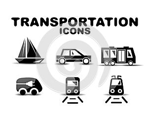 Black glossy transportation icon set