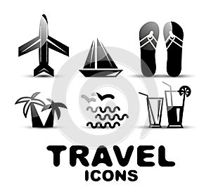 Black glossy travel icon set