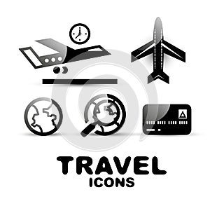 Black glossy travel icon set