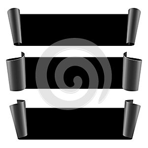 Black Glossy vector ribbons on a white background