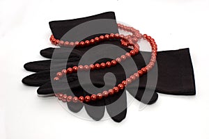 Black Gloves and Red Beading photo