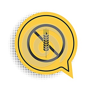 Black Gluten free grain icon isolated on white background. No wheat sign. Food intolerance symbols. Yellow speech bubble