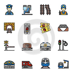 Train and railways lineal color icon set 1. photo