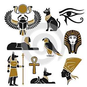 Black and gold ancient Egyptian silhouettes