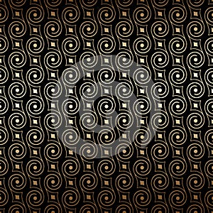 Black and gold art deco seamless pattern with swirls. Luxury decorative ornament