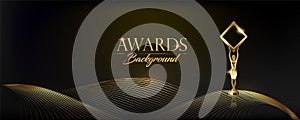 Black and Gold Award Background. Luxury Background. Modern Abstract Background. Thread Lines Effect.