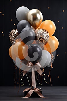 Black and gold balloons cluster