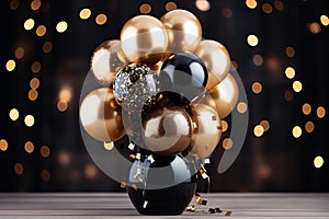 Black and gold balloons cluster