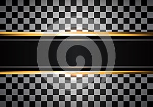 Black gold banner on checkered pattern background design for racing sport vector