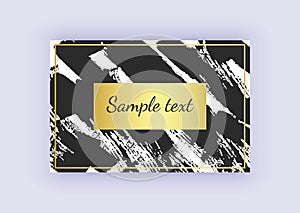 Black and gold business card, brush stroke designs. Abstract modern backgrounds. Templates for banners, flyers, placard, poster, o