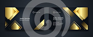 Black and gold business card design template vector. Double-sided creative business card template. Layout landscape orientation.