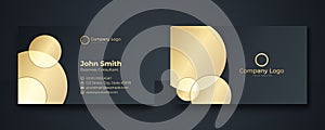 Black and gold business card design template vector. Double-sided creative business card template. Layout landscape orientation.