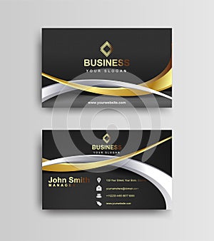 Black and gold business card template design. Trendy corporate identity vector illustration