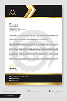Black gold business letterhead template vector illustration. Proffesional and modern style.