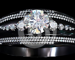 Black gold coating engagement ring with diamond gem
