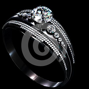 Black gold coating engagement ring with diamond gem