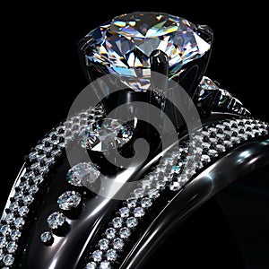 Black gold coating engagement ring with diamond gem.