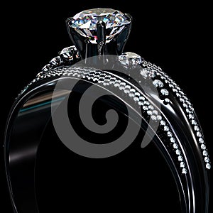 Black gold coating engagement ring with diamond gem.