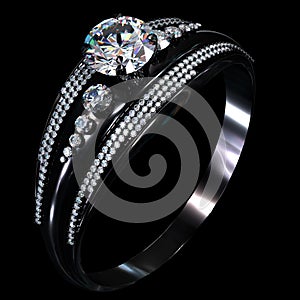 Black gold coating engagement ring with diamond gem.