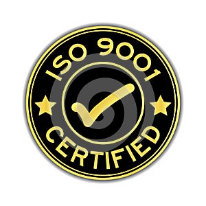 Black and gold color ISO 9001 certified with mark icon sticker