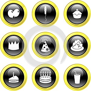 Black Gold Glassy Bubble Button Party Icons