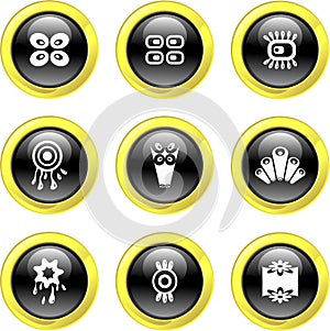 Black Gold Glassy Bubble Button Retro Icons