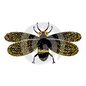 Black and gold glitter moth butterfly, celestial vector fairy insect bug illustration