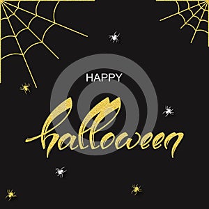 Black and gold holiday background with hand drawn words happy halloween