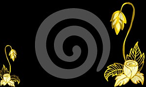 Black and gold illustration design with tropical objects