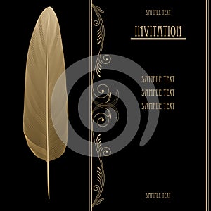 Black and gold invitation card, graphic ornament for decoration