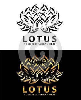 Black and gold Lotus logo and sign vector design