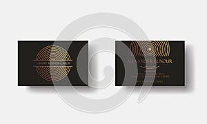 Black Gold Luxury business cards for VIP event. Elegant Greeting Card with golden circle geometric pattern. Banner or