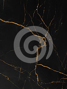 Black and gold marble luxury wall texture with shiny golden line pattern abstract background