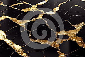 a black and gold marble textured wallpaper with gold foiling on it's edges and a black background.