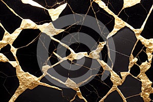 a black and gold marble wall with a black background and gold foiling on it's surface.