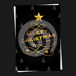 Black and gold merry christmas and happy new year greeting card template design