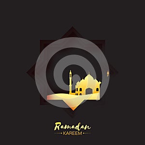 Black Gold Origami Mosque Star Window Ramadan Kareem Greeting card.