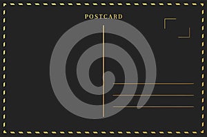 Black and gold postcard back. Travel card border frame