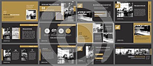 Black gold presentation templates and infographics elements background. Use for business annual report, flyer, corporate marketing