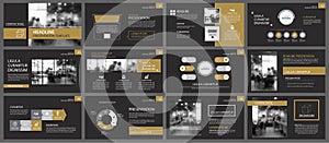 Black gold presentation templates and infographics elements background. Use for business annual report, flyer, corporate marketing