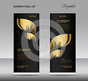 Black and Gold Roll up banner template vector, advertisement, x-banner, poster, pull up design