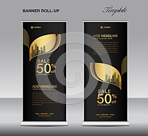 Black and Gold Roll up banner template vector, advertisement, x-banner, poster, pull up design