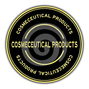 Black and gold round sticker with word cosmeceutical product on white background