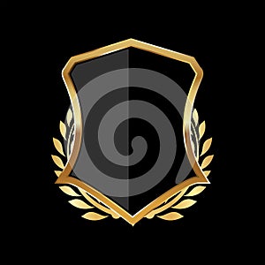 Black and gold shield with laurel wreath vector illustration