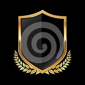 Black and gold shield with laurel wreath vector illustration